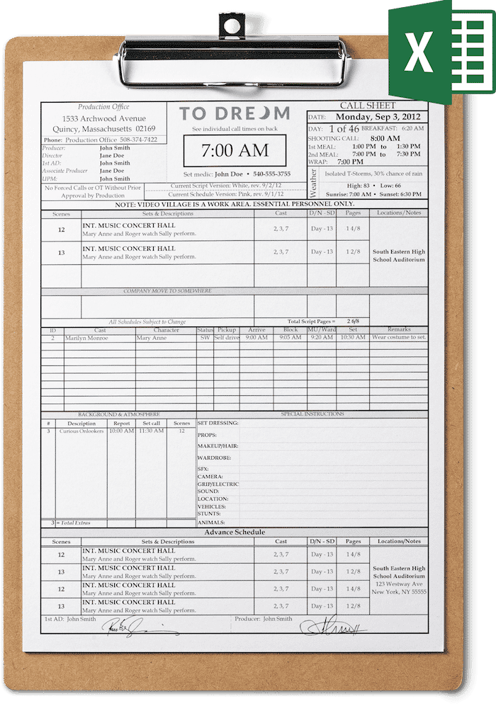 Call Sheet Template For Excel Free Download SetHero Call Sheet Template For Excel Free Download SetHero