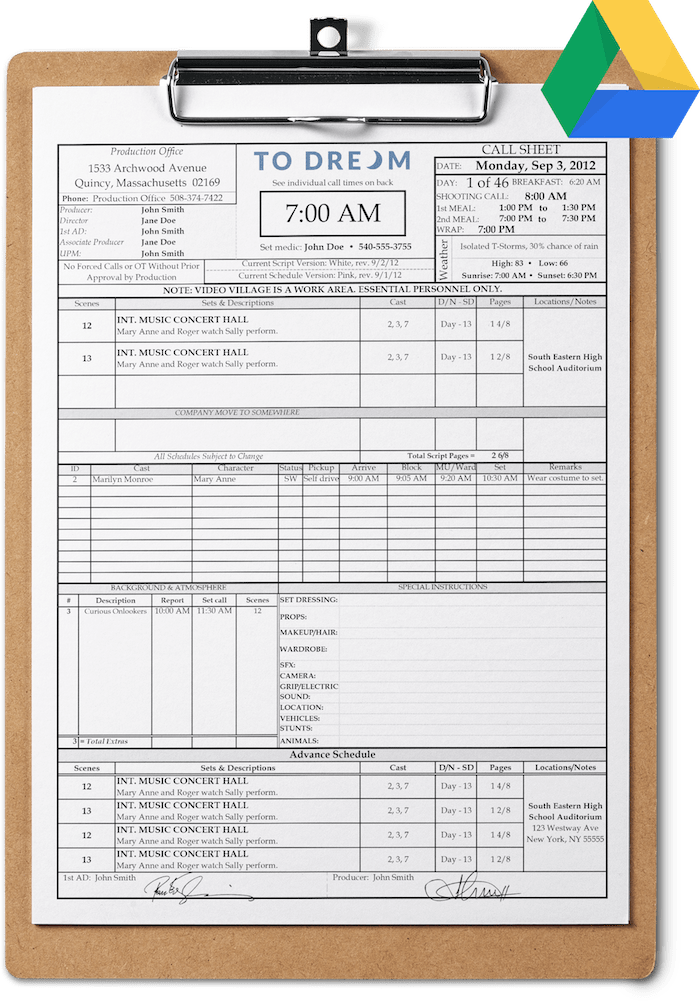 Call Sheet Template for Google Drive Free Download SetHero